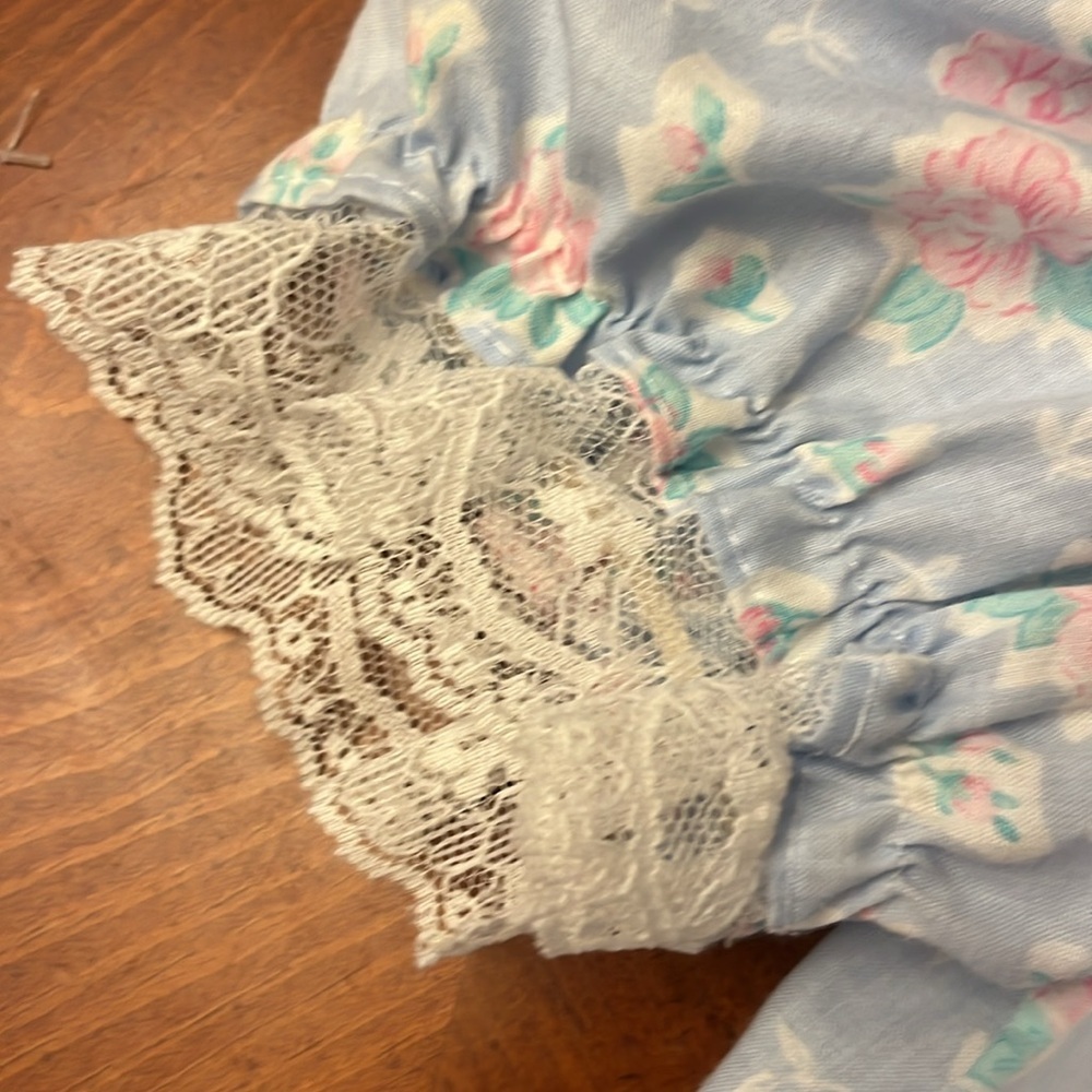 Vintage Cottagecore 2T Girl Dress Pink Floral Short Sleeve Lace Feminine 90s - Picture 6 of 8
